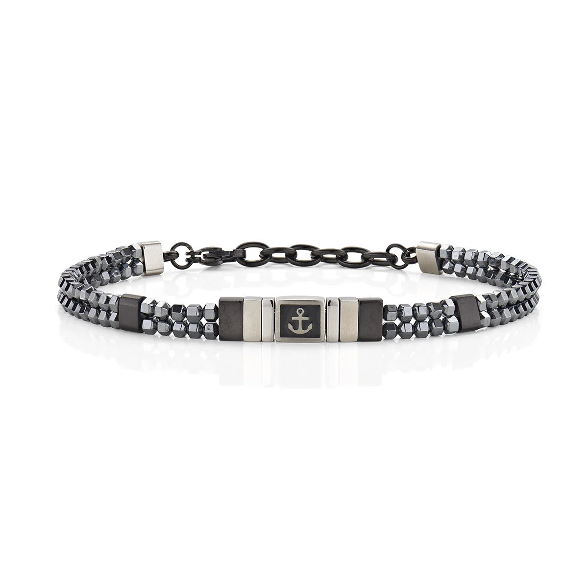 Bracciale in Acciaio Brunito con Ematite e Smalto Nero
