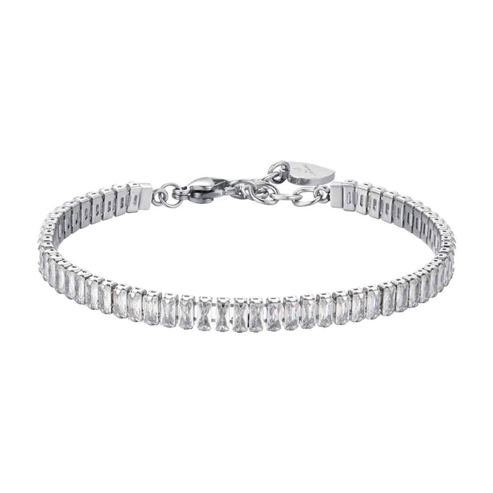 Bracciale tennis donna con cristalli baguette bianchi