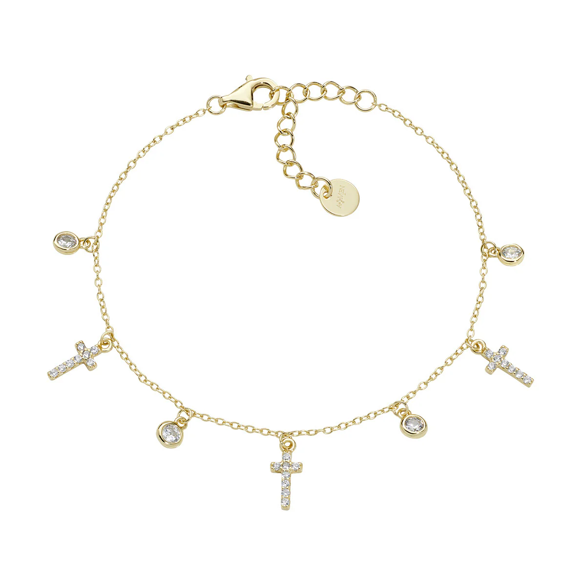 Bracciale Multicharm Dorato Croci e Zirconi Bianchi