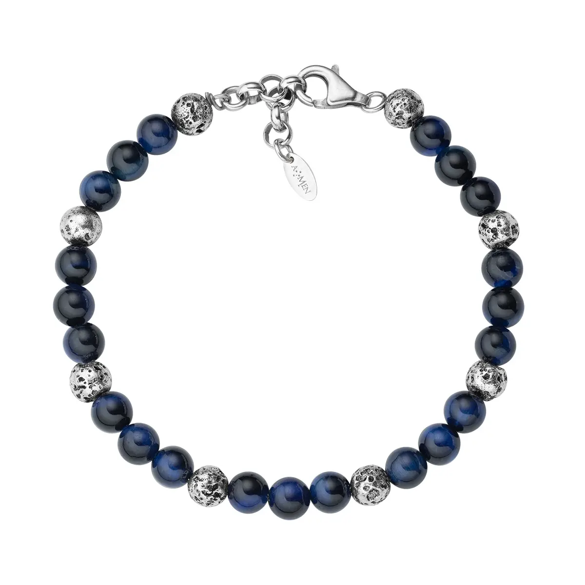 Bracciale in pietra lavica e occhio di tigre blu