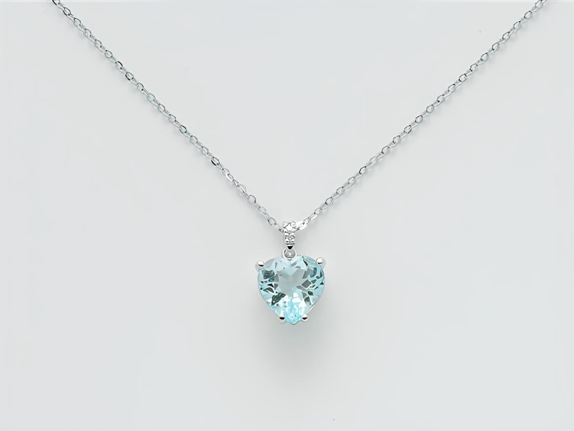 Miluna - Collana cuore con diamante e acquamarina