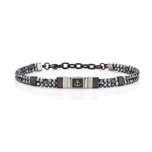 Bracciale in Acciaio Brunito con Ematite e Smalto Nero