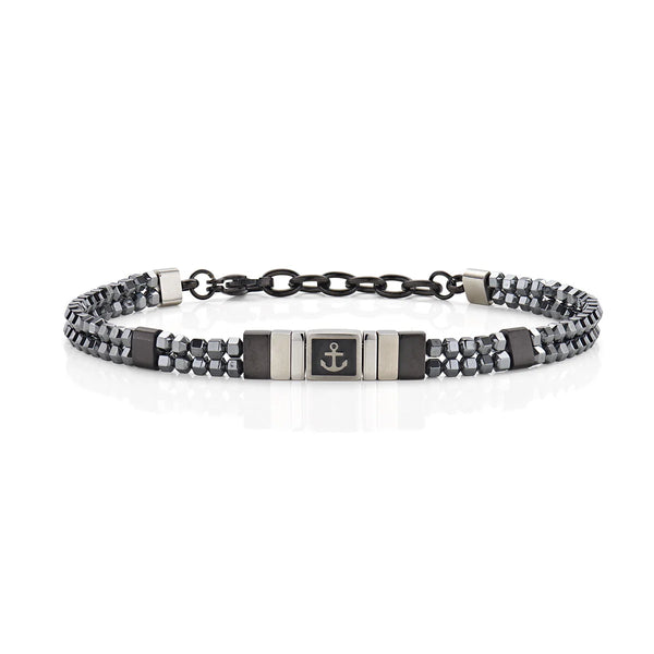 Bracciale in Acciaio Brunito con Ematite e Smalto Nero
