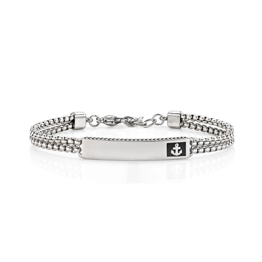 Bracciale in Acciaio Lucido con Targhetta Centrale Ancora