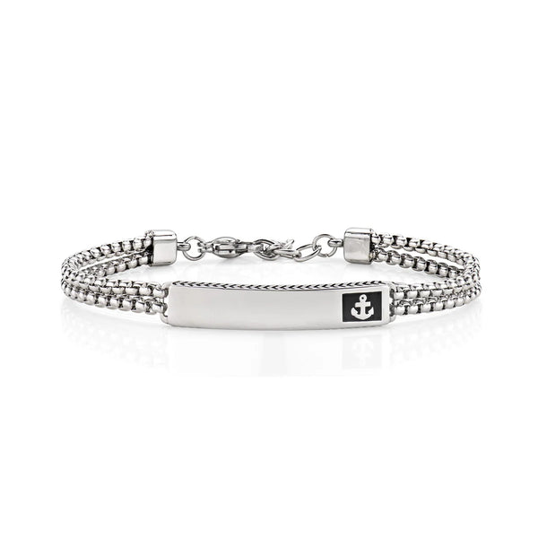 Bracciale in Acciaio Lucido con Targhetta Centrale Ancora