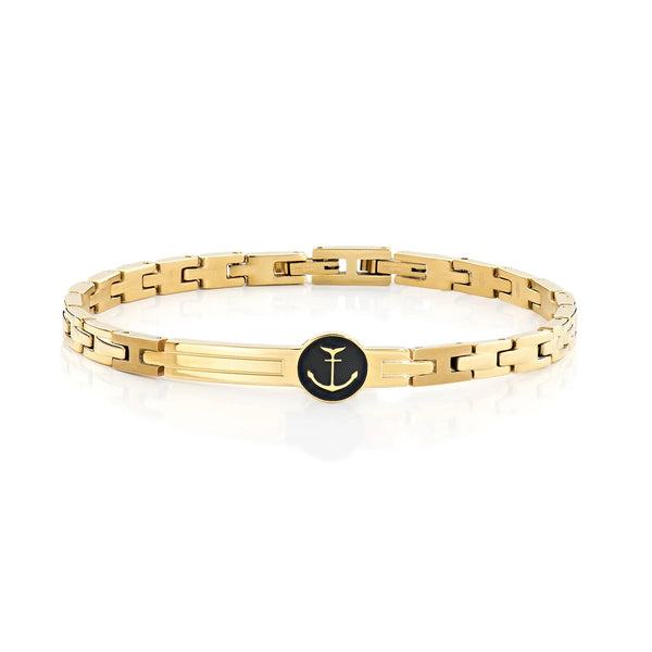 Bracciale Ancora in Acciaio Dorato e Smalto