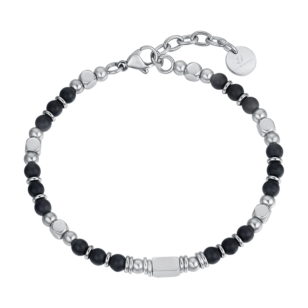 Bracciale uomo in acciaio con agata nera