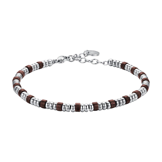 Bracciale uomo in acciaio con elementi silver e pietre occhio di tigre