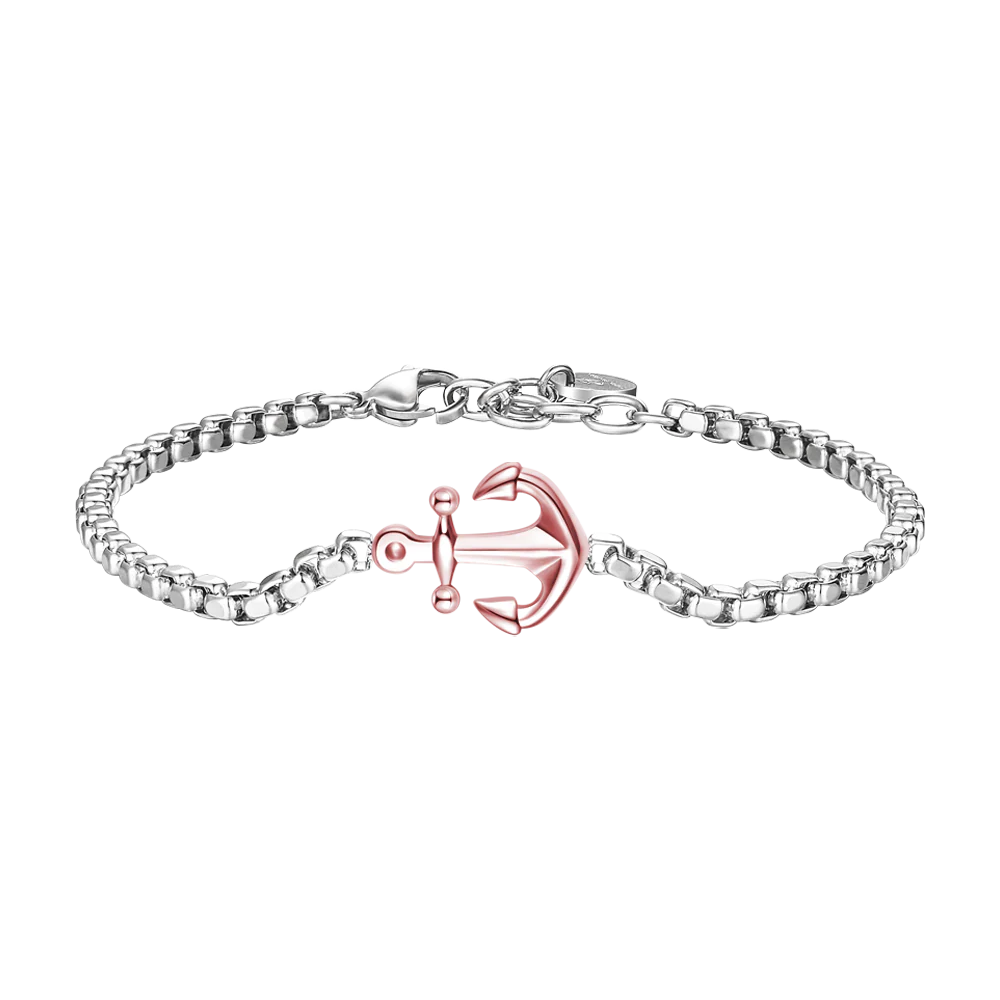 Bracciale uomo in acciaio con ancora ip rose