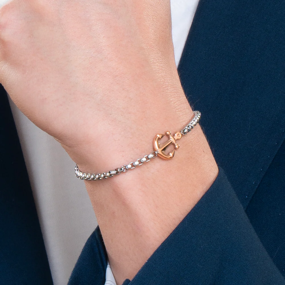 Bracciale uomo in acciaio con ancora ip rose