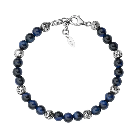 Bracciale in pietra lavica e occhio di tigre blu