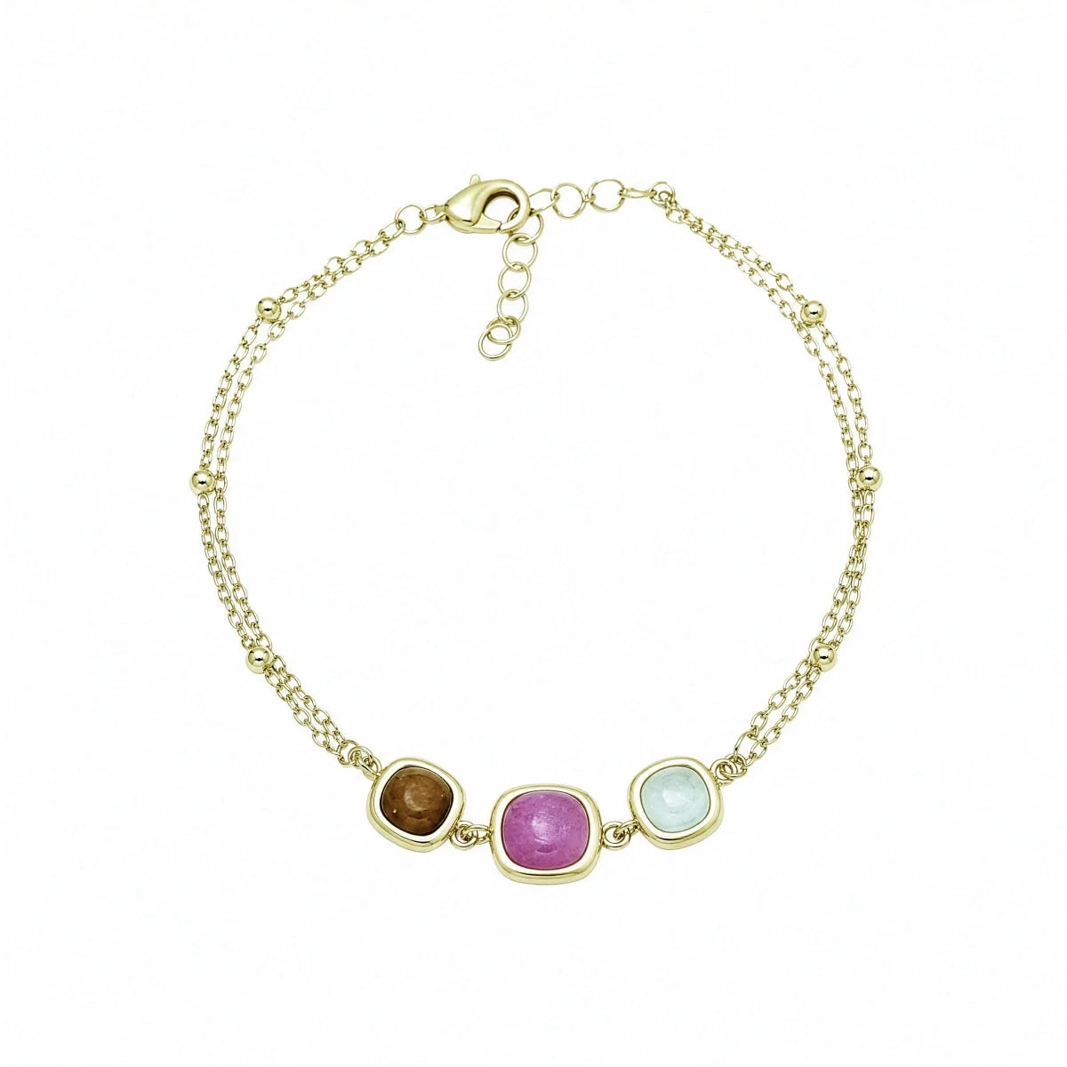 Bracciale DUNE dorato con doppia catena e pietre colorate