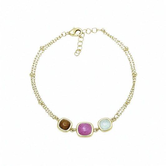 Bracciale DUNE dorato con doppia catena e pietre colorate