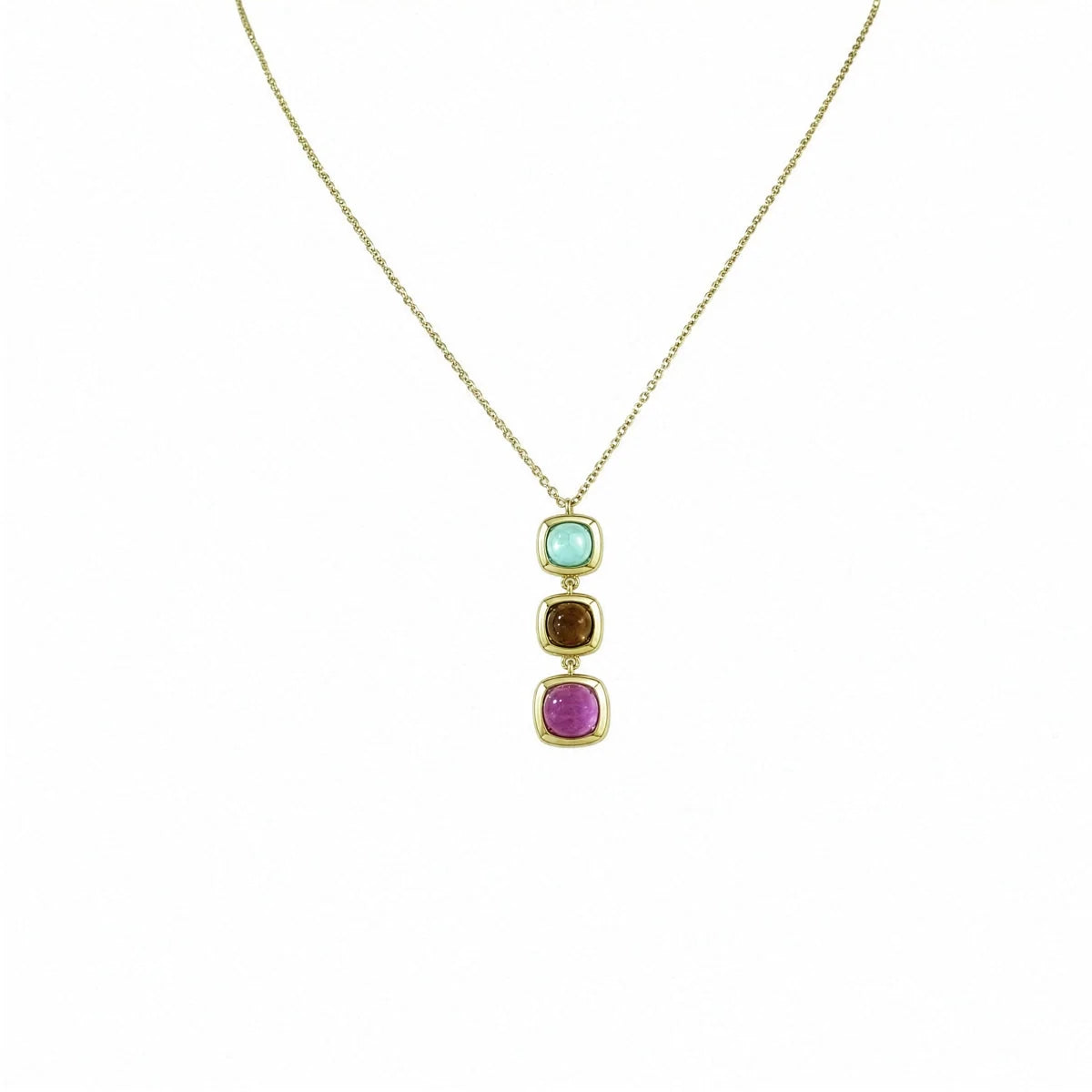 Collana Dune Dorato con Pendente tre Pietre colorate