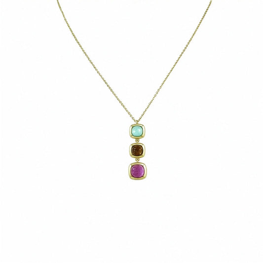 Collana Dune Dorato con Pendente tre Pietre colorate